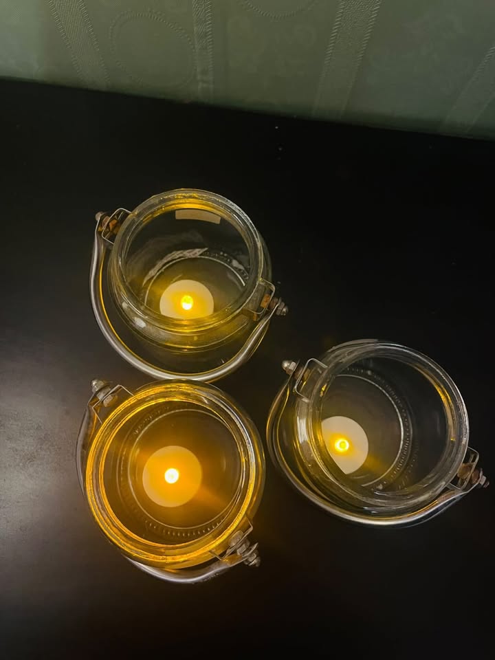 Glass Tealight Lantern Candle Holder with Silver Handle