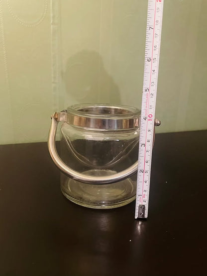 Glass Tealight Lantern Candle Holder with Silver Handle