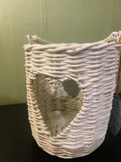 Set of 2 White Wicker Heart Lantern Candle Holders