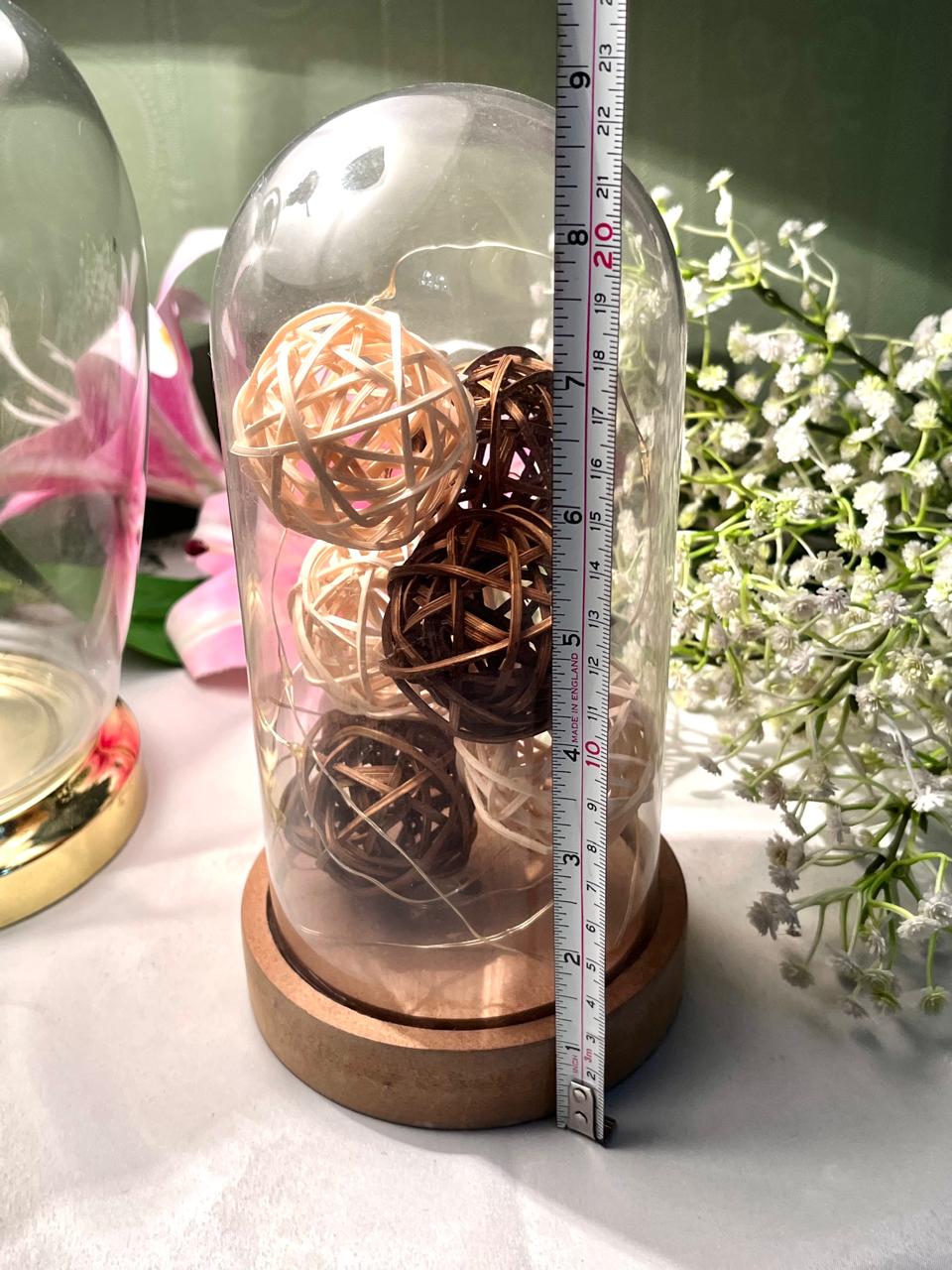 Light-Up Decorative Cloche with Fairy Lights Rattan Balls – 20 cm