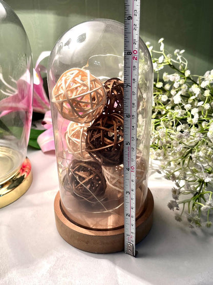 Light-Up Decorative Cloche with Fairy Lights Rattan Balls – 20 cm