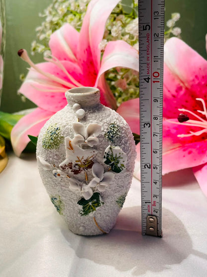 White Textured Floral Decorative Vase Approx. 9 cm