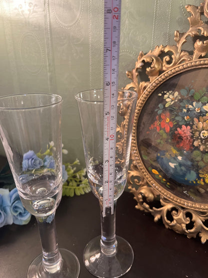 Set of 2 Tall Glass Candle Holders / Clear Stemmed Pillar Candle Stands