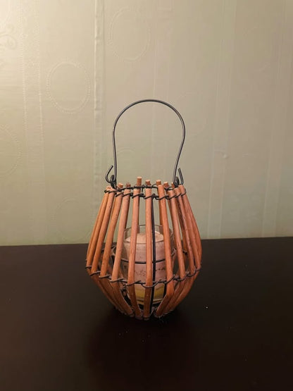 Rustic Wooden Tealight Lantern Candle Holder with Handle