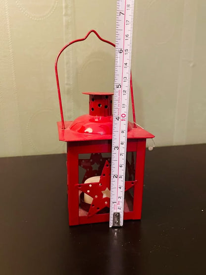 Red Metal Star Lantern Tealight Candle Holder
