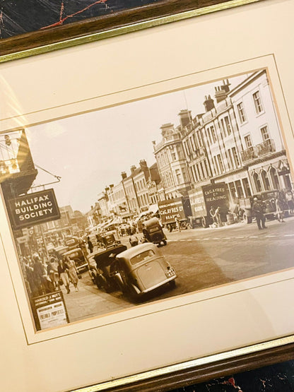 Vintage Street Scene Framed Sepia Photograph Painting 11 inch