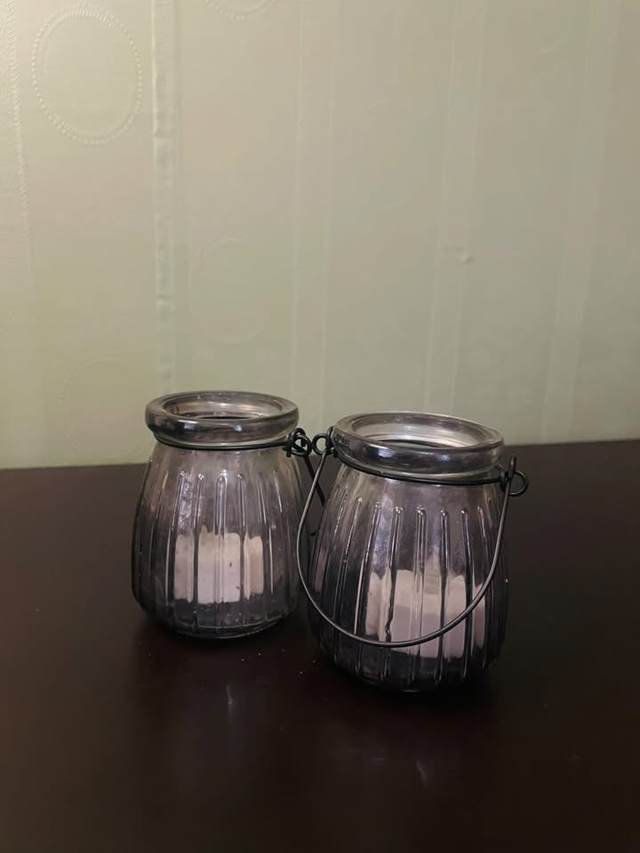 Set of 2 Smoky Glass Tealight Lantern Candle Holders