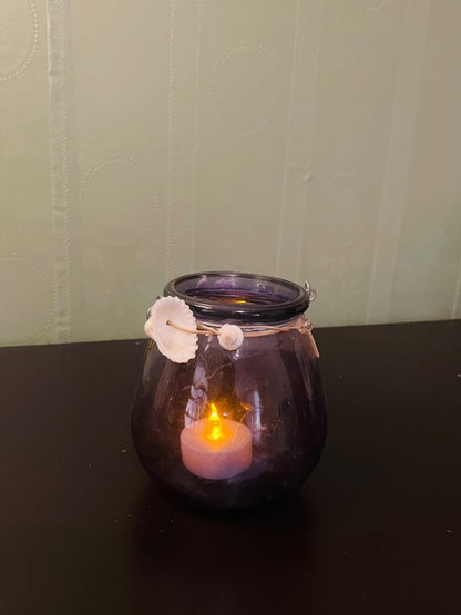 Set of 2 Smoky Glass Tealight Lantern Candle Holders