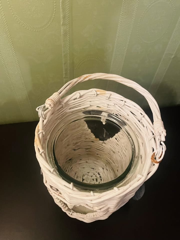 Set of 2 White Wicker Heart Lantern Candle Holders