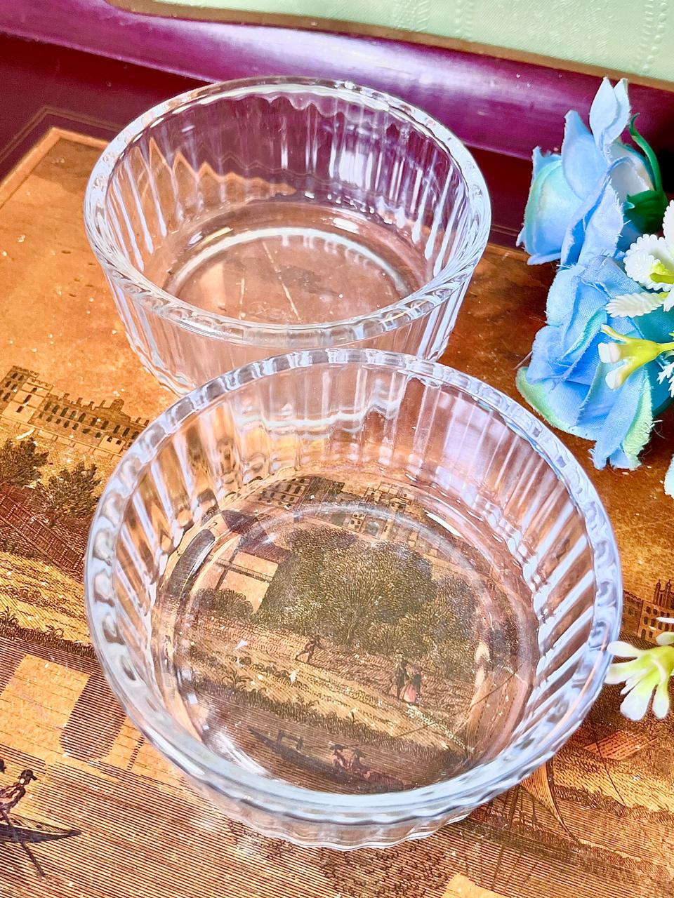 Pyrex Set of 2 Clear Ribbed Glass Ramekin  – Approx. 10 cm Diameter