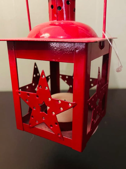 Red Metal Star Lantern Tealight Candle Holder
