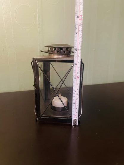 Vintage Style Metal & Glass Tealight Lantern Candle Holder