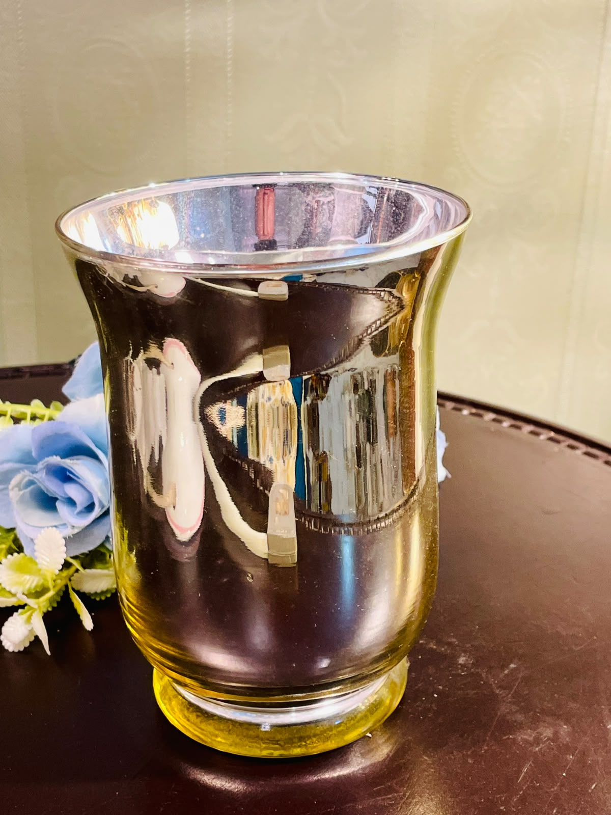 Vintage Amber Crystal candle holder 18cm