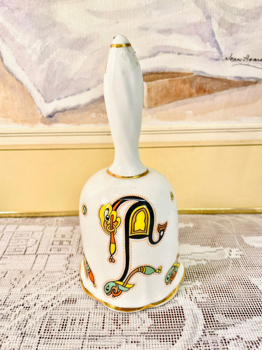 Vintage Monogram Porcelain Bell – Gold Trim Decor