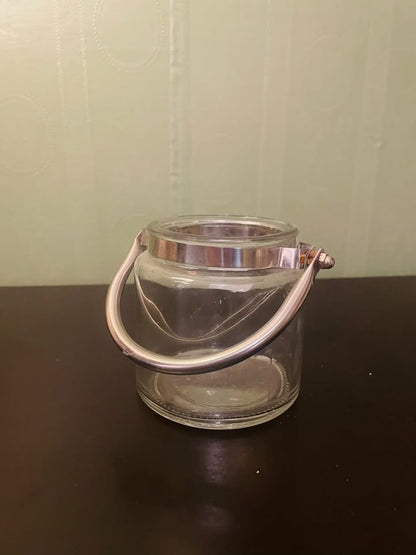 Glass Tealight Lantern Candle Holder with Silver Handle