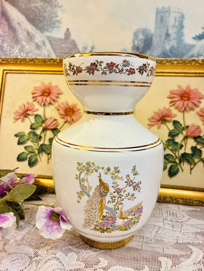Greece 24kt Gold Large Porcelain Vase Gold Peacock Design