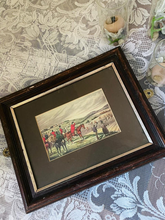Vintage Equestrian Framed Art — English Horse Riding Scene Wall Decor