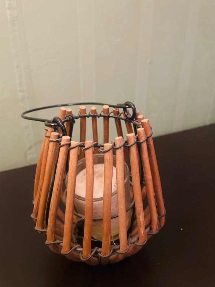 Rustic Wooden Tealight Lantern Candle Holder with Handle