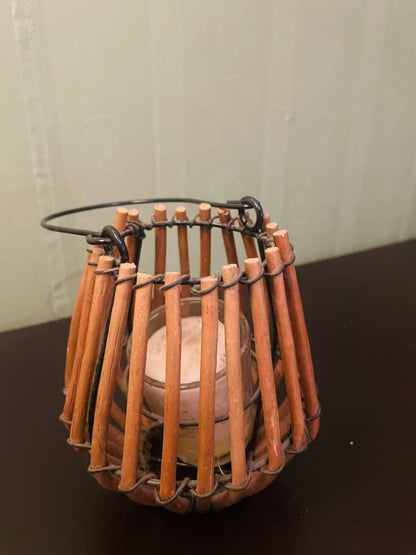 Rustic Wooden Tealight Lantern Candle Holder with Handle