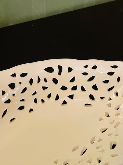 White Pierced Ceramic Leaf Serving Bowl 10 Inch