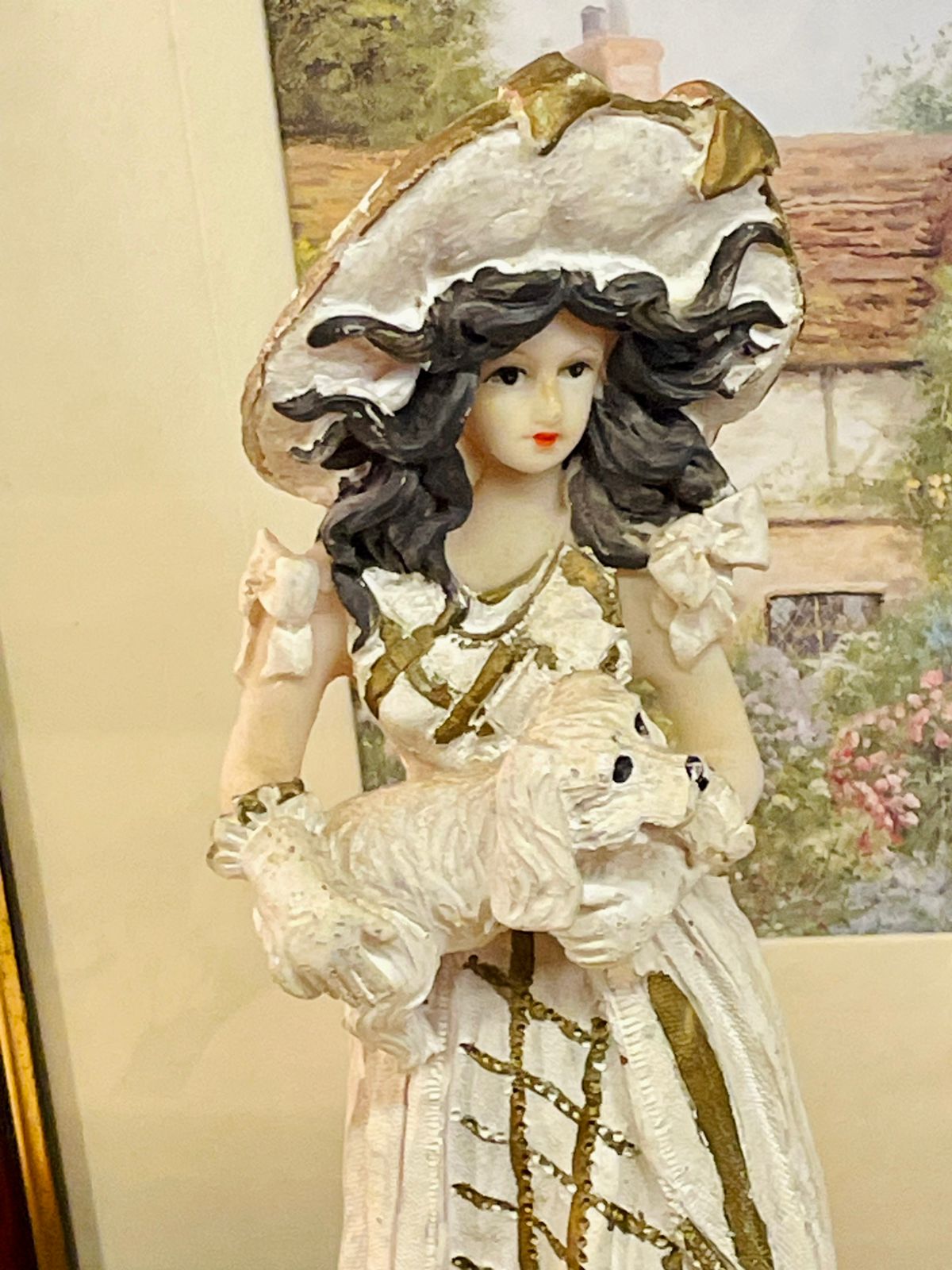 Victorian Lady with Dog Figurine – 9” Elegant Porcelain Decor