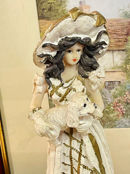 Victorian Lady with Dog Figurine – 9” Elegant Porcelain Decor