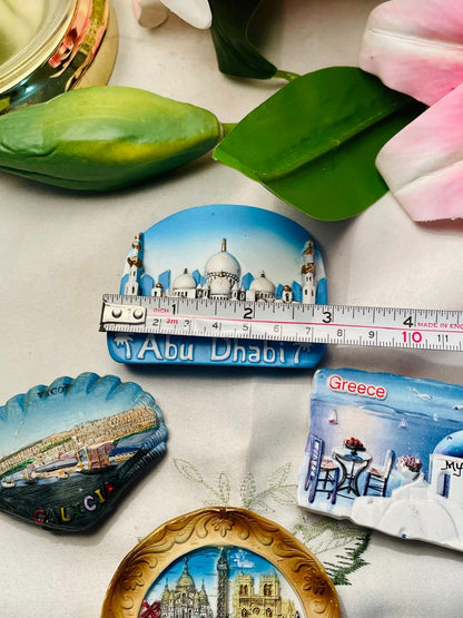 Fridge Magnet 4-Piece Travel Souvenir Set Abu Dhabi Greece Paris & Vigo