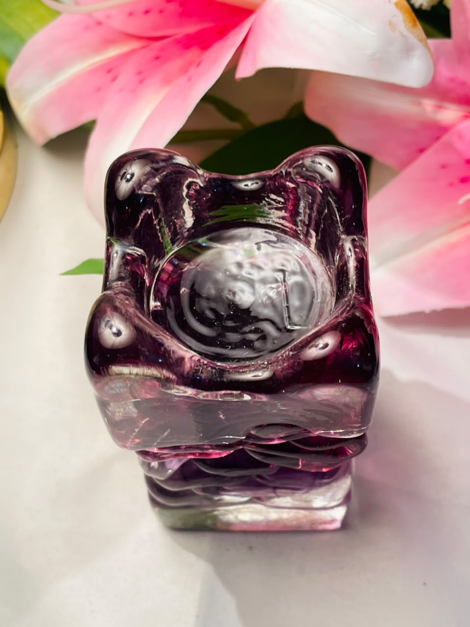 Purple Swirl Crystal Candle Holder Approx. 9 cm