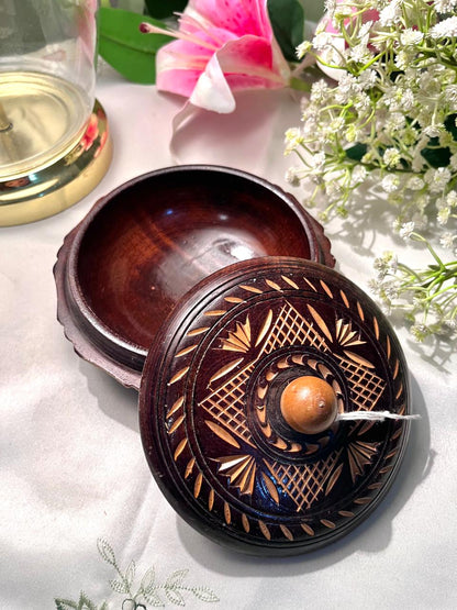 Carved Dark Wood Trinket Box with Lid – 13 cm