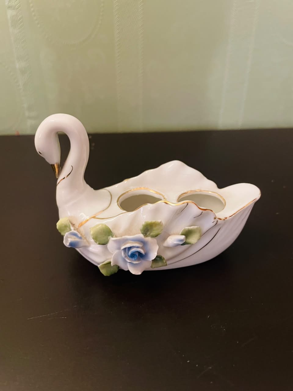 Porcelain Swan Floral Toothpick Holder