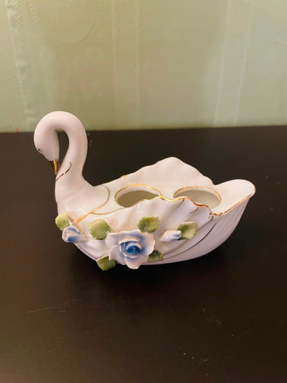 Porcelain Swan Floral Toothpick Holder