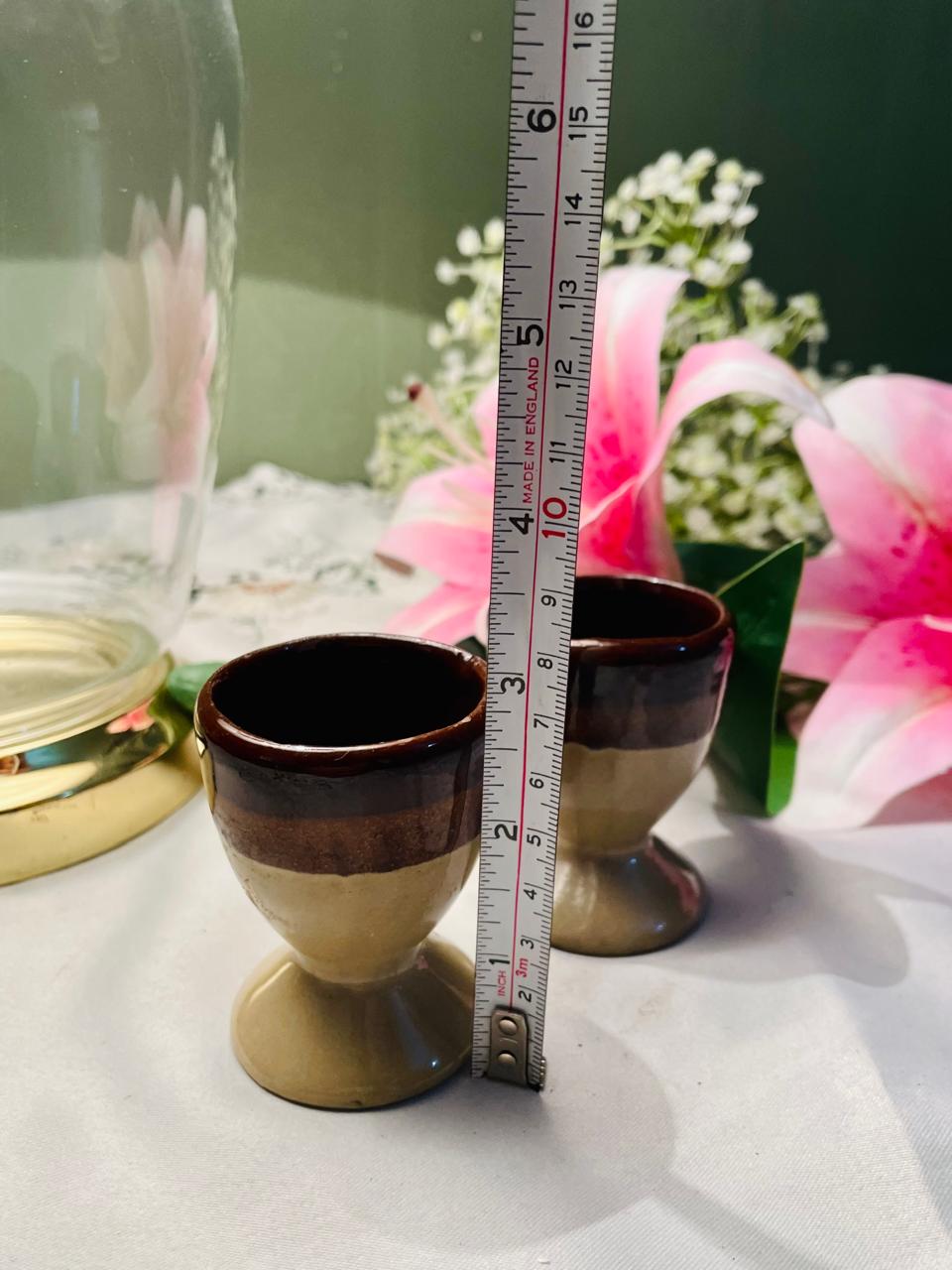 Vintage Brown & Cream Ceramic Egg Cups Set of 2
