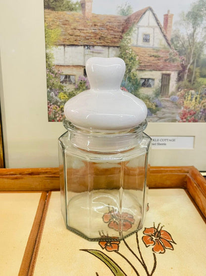 Set of 3 Heart-Top Glass Storage Jars – Airtight, White Ceramic Lids