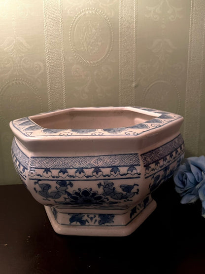 Blue White Ceramic Planter Cachepot Jardiniere 8 Inch