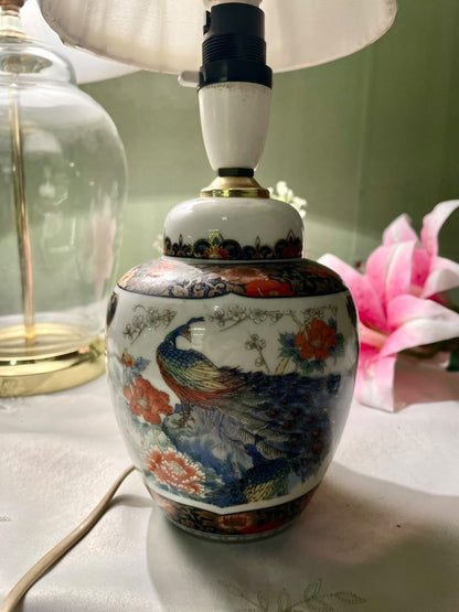 Peacock Floral Ceramic Table Lamp with Shade – Approx. 31 cm
