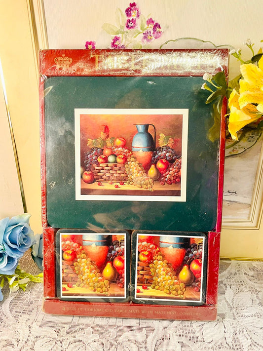 Vintage Cork-Backed Table Mats & Coasters Set