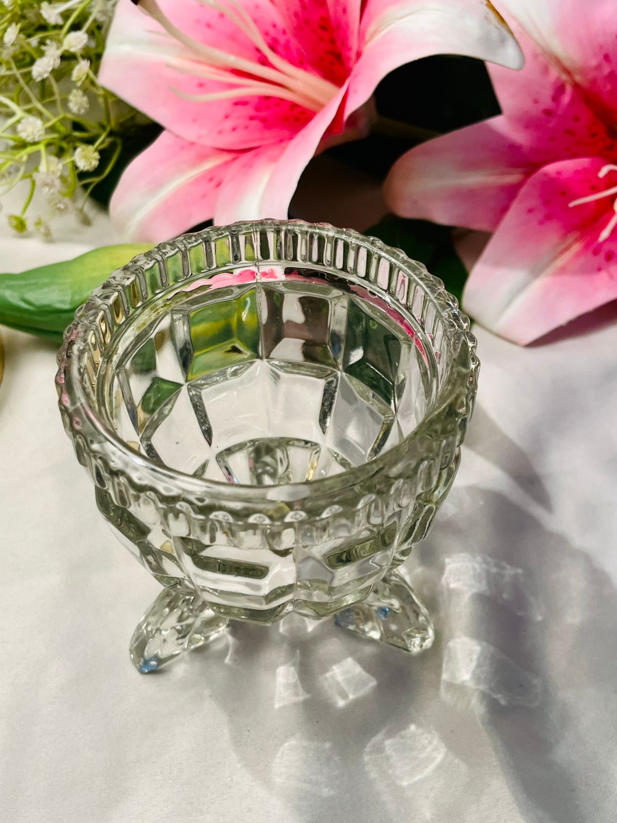 Clear Crystal Footed Decorative Bowl 4 in