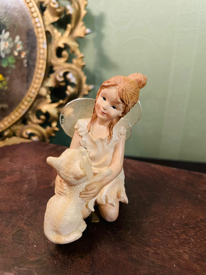 Fairy and Puppy Figurine 3 Inch Miniature Fantasy Collectible