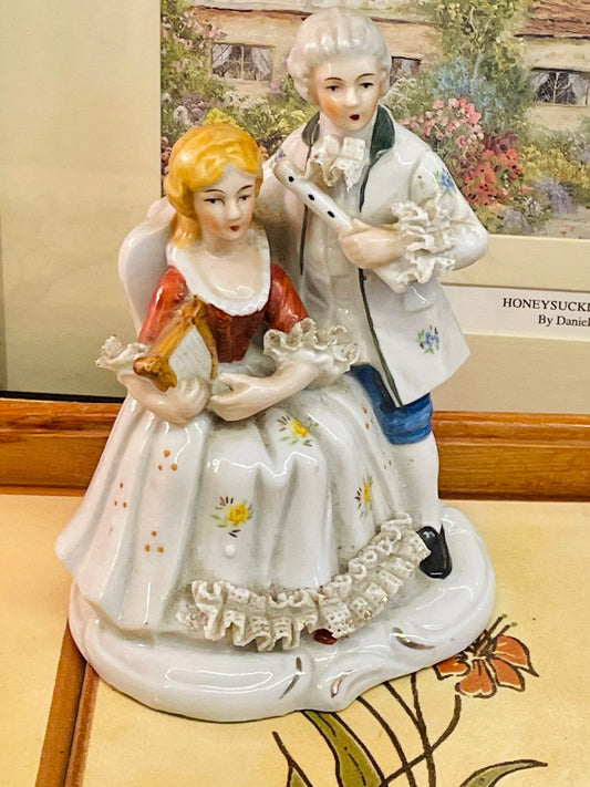 Vintage Porcelain Musician Couple Figurine – 6” Romantic Decor