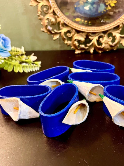Set of 6 Blue Calla Lily Napkin Ring Set