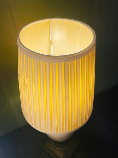Vintage White Ceramic Table Lamp with Pleated Shade