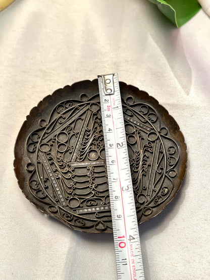 Vintage Ornate Metal Filigree Trinket Dish Approx. 10 cm