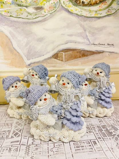 Winter Snowman Figurine Set - Handcrafted Ceramic Snowmen with Gifts