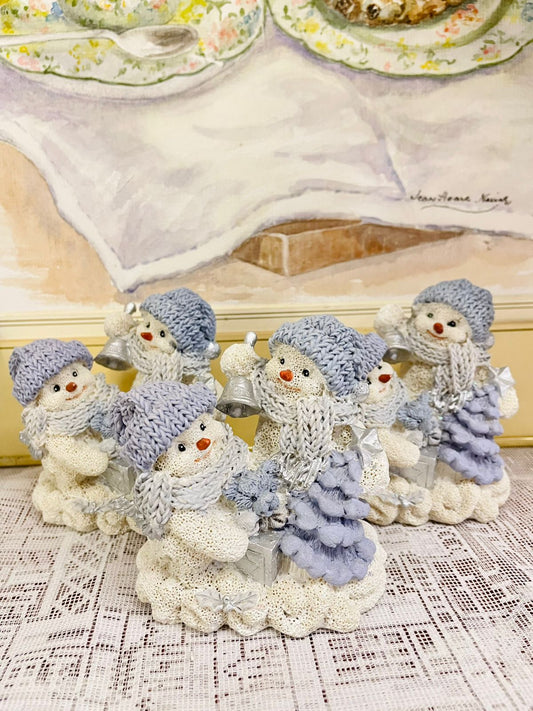 Winter Snowman Figurine Set - Handcrafted Ceramic Snowmen with Gifts