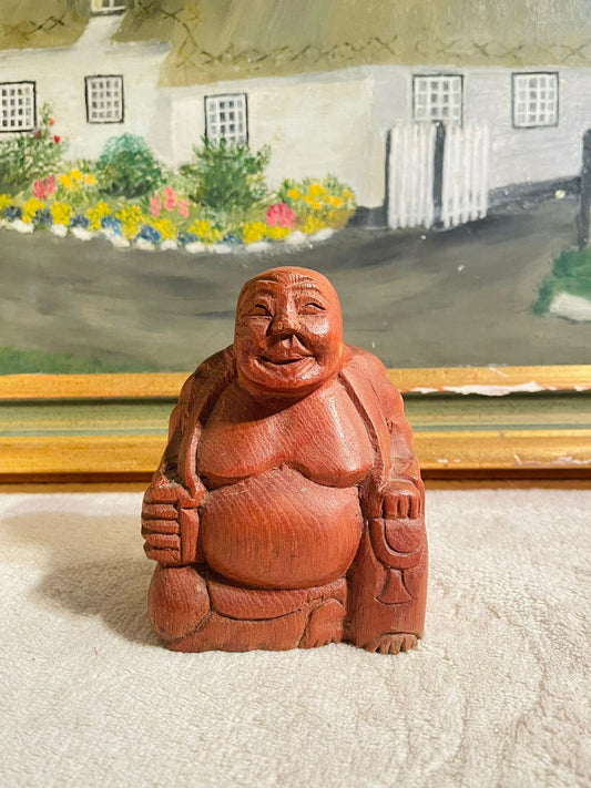Vintage Hand Carved Wooden Buddha Sitting Statue – Peaceful Collectible Décor