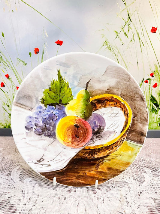 Vintage Hand Painted Fruit Basket Decorative Wall Plate 8.5 inch
