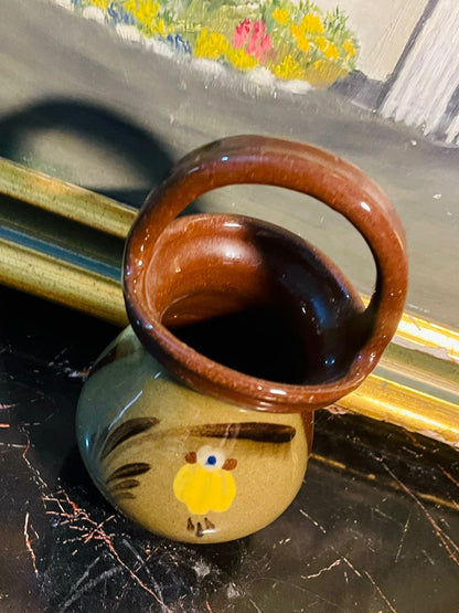 Vintage Miniature Brown Glaze & Yellow Pitcher with Handle