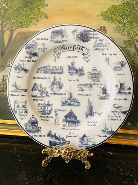 Norfolk China Blue Pottery House-Inspired Décor Plate – 10 to 11 Inch Vintage Collectible