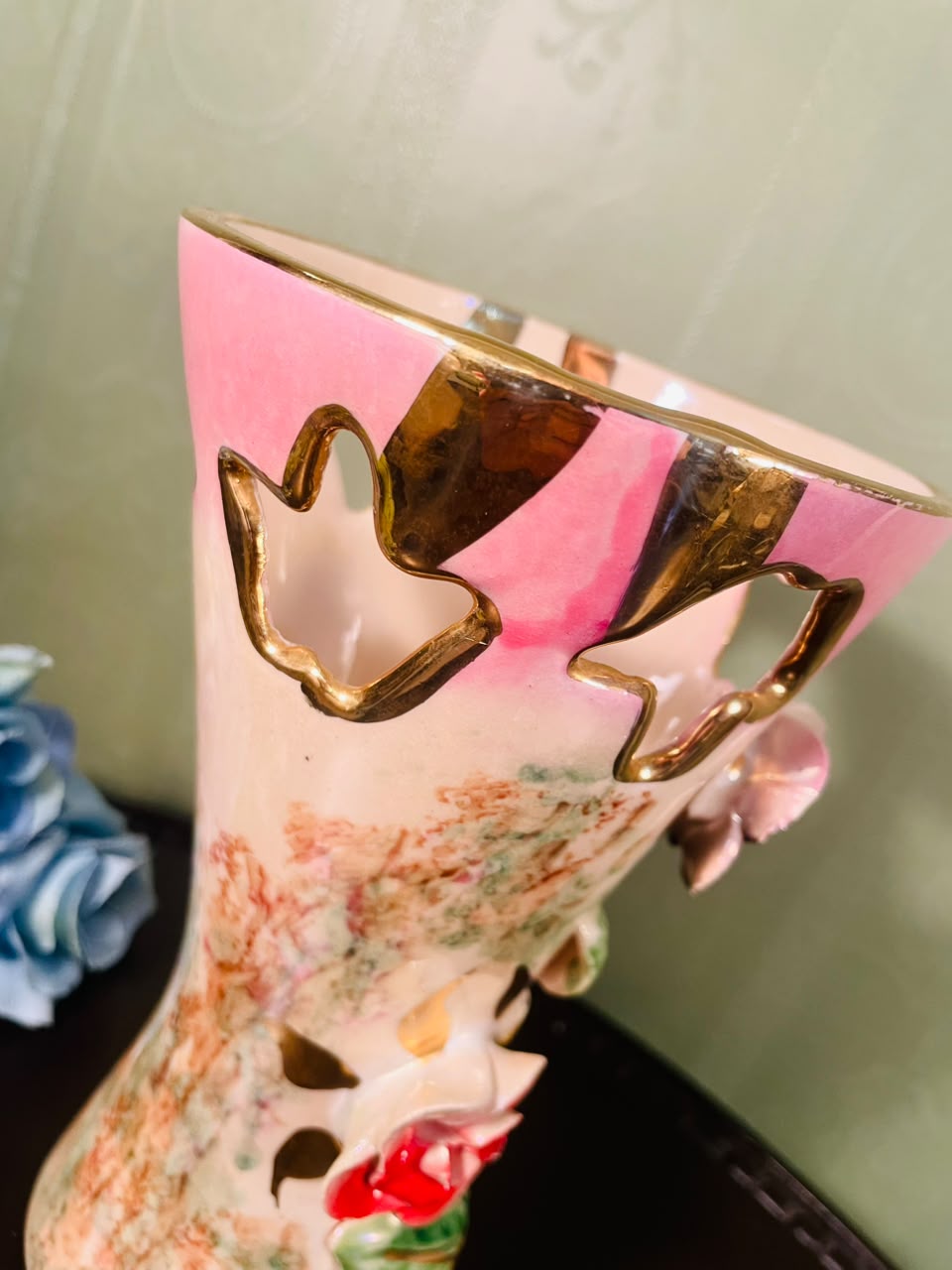 Quaregnon Belgium Hand-Painted Floral Ceramic Vase – 8 Inch