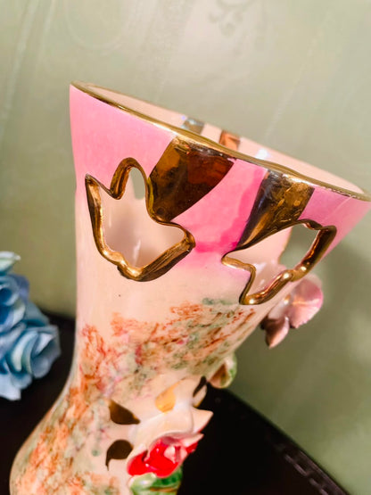 Quaregnon Belgium Hand-Painted Floral Ceramic Vase – 8 Inch